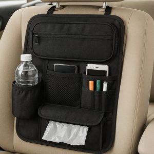 Car Seat Back Organizer with Built In Trash Bag Dispenser
