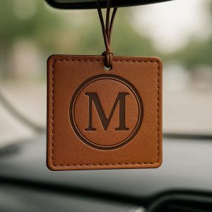 Leather Hanging Car Air Freshener with Custom Monogram Engraving
