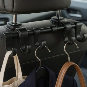 Adjustable Car Headrest Hanger Organizer with 4 Multi Function Hooks